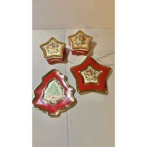 Set 4 JAMESTOWN CHINA CHRISTMAS CHOKIN TREE STAR Dishes With  24K GOLD TRIM
